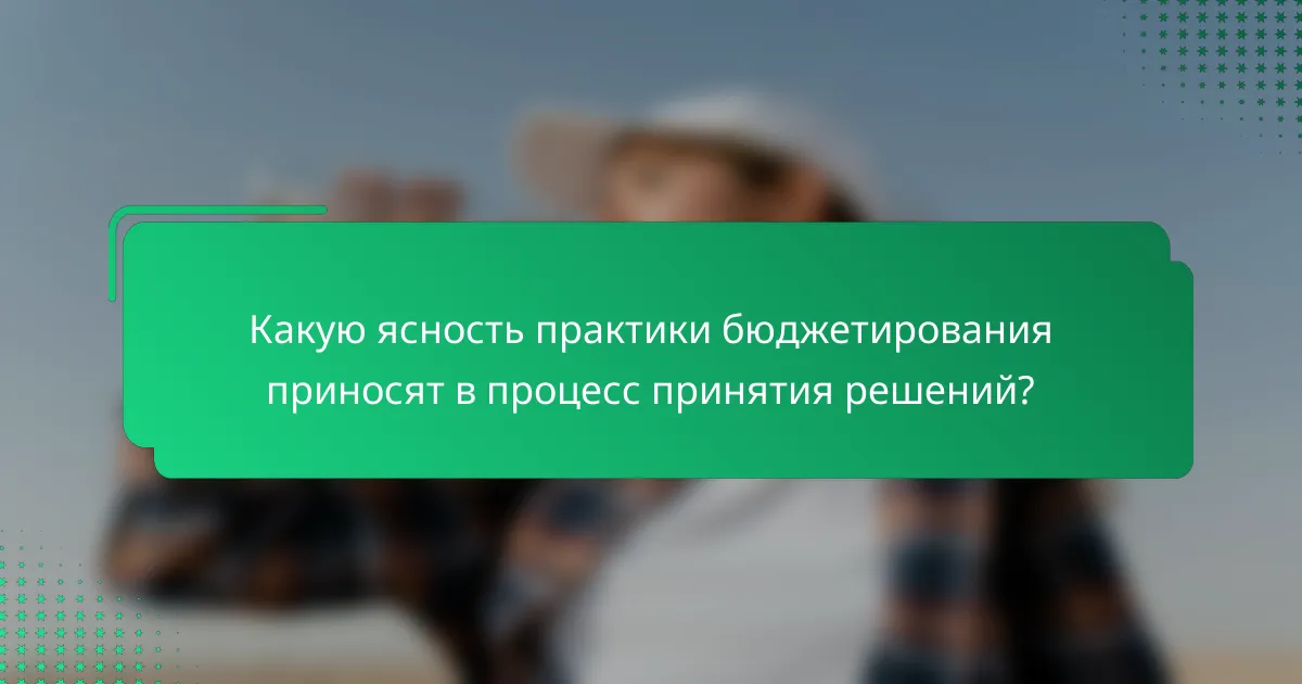Какую ясность практики бюджетирования приносят в процесс принятия решений?